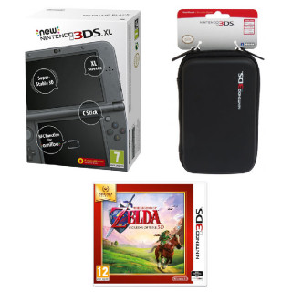 New Nintendo 3DS XL (Metallic Black) + The Legend of Zelda Ocarina of Time + 3DS XL Pouch 3DS