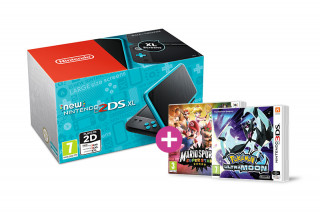 New Nintendo 2DS XL (Black-Turquoise) +Pokemon Ultra Moon + Mario Sports S 3DS