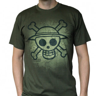 ONE PIECE - T-shirt  "Skull with map Used" khaki - basic (S) Merch