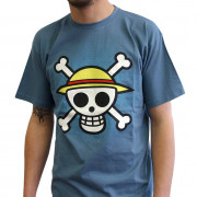 ONE PIECE - T-shirt  "Skull with map" stone blue - basic (S) 