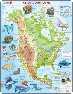 Larsen maxi puzzle 66 pcs North America map with animals A32 Merch