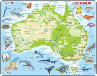 Larsen maxi puzzle 65 pieces Australia map with animals A31 Merch