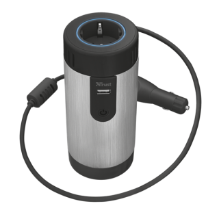 Trust Inverter - Car 230 Volt (150W continuous 230V output; 10W USB output; cup holder size; silver) Merch