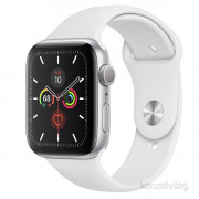 Apple Watch S5 44mm with gps silver aluminum case, White sportstrap smart watch 