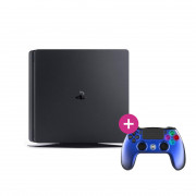 PlayStation 4 (PS4) Slim 500 GB (bazár) + Freaks and Geeks – bezdrôtový ovládač – kovový modrý (140107D)  