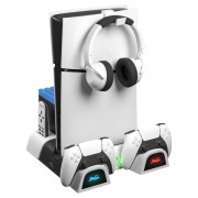 FROGGIEX PS5/PS5 Slim stojan na ventilátor + držiak na slúchadlá - biely (FX-P5-C4-W) 