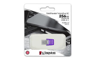 Kingston Technology DataTraveler microDuo 3C USB kľúč 256 GB USB Type-A / USB Type-C 3.2 Gen 1 (3.1 Gen 1) Nerezová oceľ, Purpurová PC