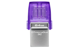 Kingston Technology DataTraveler microDuo 3C USB kľúč 64 GB USB Type-A / USB Type-C 3.2 Gen 1 (3.1 Gen 1) Purpurová, Nerezová oceľ PC