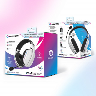 Oniverse Polaris Slúchadlá s mikrofónom Káblový a bezdrôtový Pres hlavu Hranie USB Type-C / USB Type-A Bluetooth Čierna, Biela PC