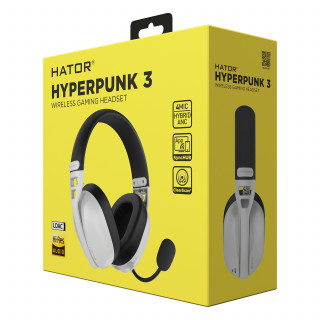 HATOR Hyperpunk 3 Wireless Slúchadlá s mikrofónom Káblový a bezdrôtový Pres hlavu Hranie USB Type-C / USB Type-A Bluetooth Biela PC