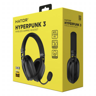 HATOR Hyperpunk 3 Wireless Slúchadlá s mikrofónom Káblový a bezdrôtový Pres hlavu Hranie USB Type-C / USB Type-A Bluetooth Čierna PC