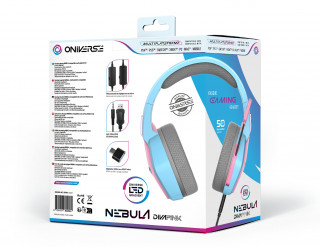 Oniverse Nebula Slúchadlá s mikrofónom Kábel Pres hlavu Hranie USB Typ-A Azúrová, Ružová PC