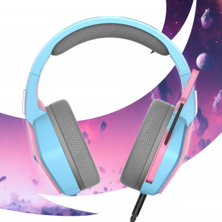 Oniverse Nebula Slúchadlá s mikrofónom Kábel Pres hlavu Hranie USB Typ-A Azúrová, Ružová PC