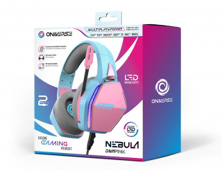 Oniverse Nebula Slúchadlá s mikrofónom Kábel Pres hlavu Hranie USB Typ-A Azúrová, Ružová PC