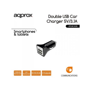 APPROX Car phone charger - 2 pcs USB2.0, 5V/3.1A, black Home